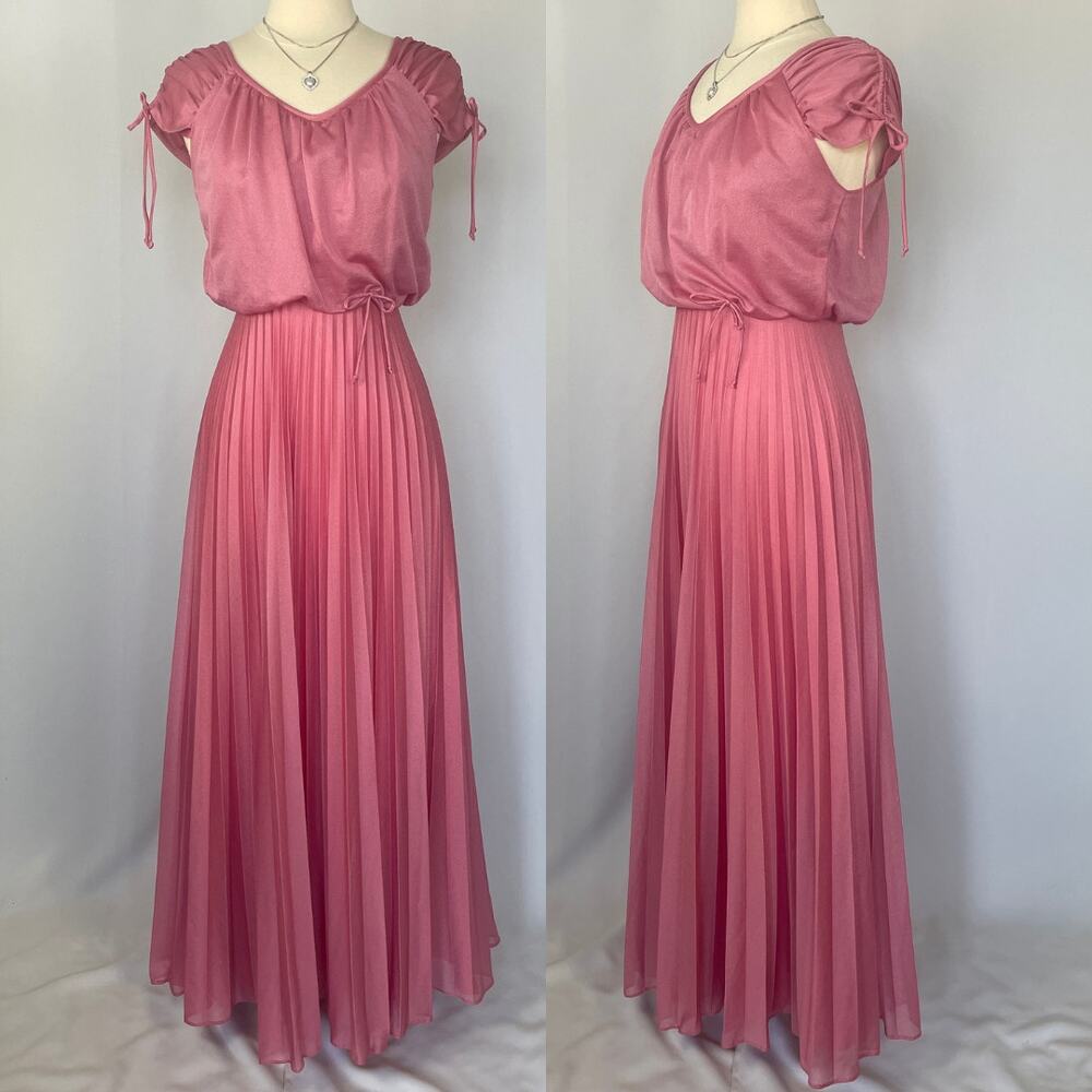 Vintage Formal Dress Size Small Pink Accordion Pleated Maxi Prom Bridesmaid 80s - Picture 16 of 16